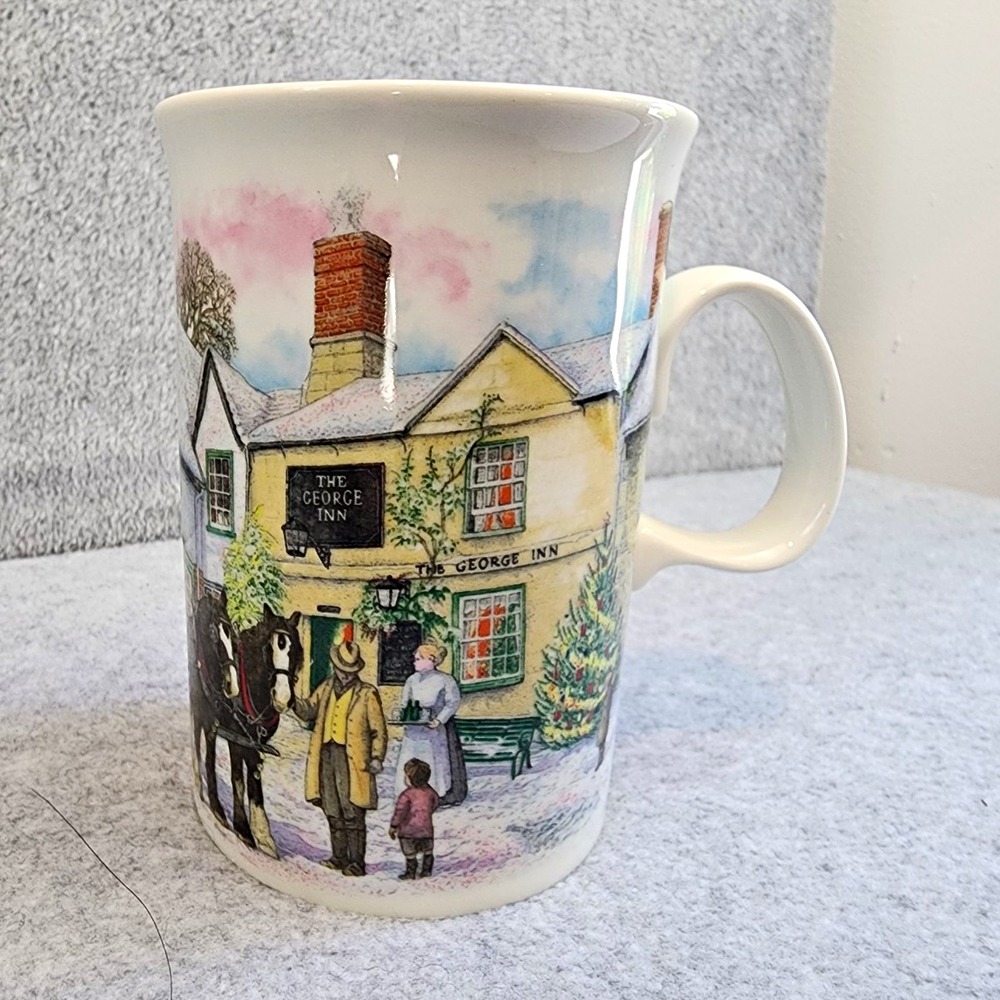 Dunoon Ceramic Coffee Mug Pictorial Village Scene Buildings Scotland White
